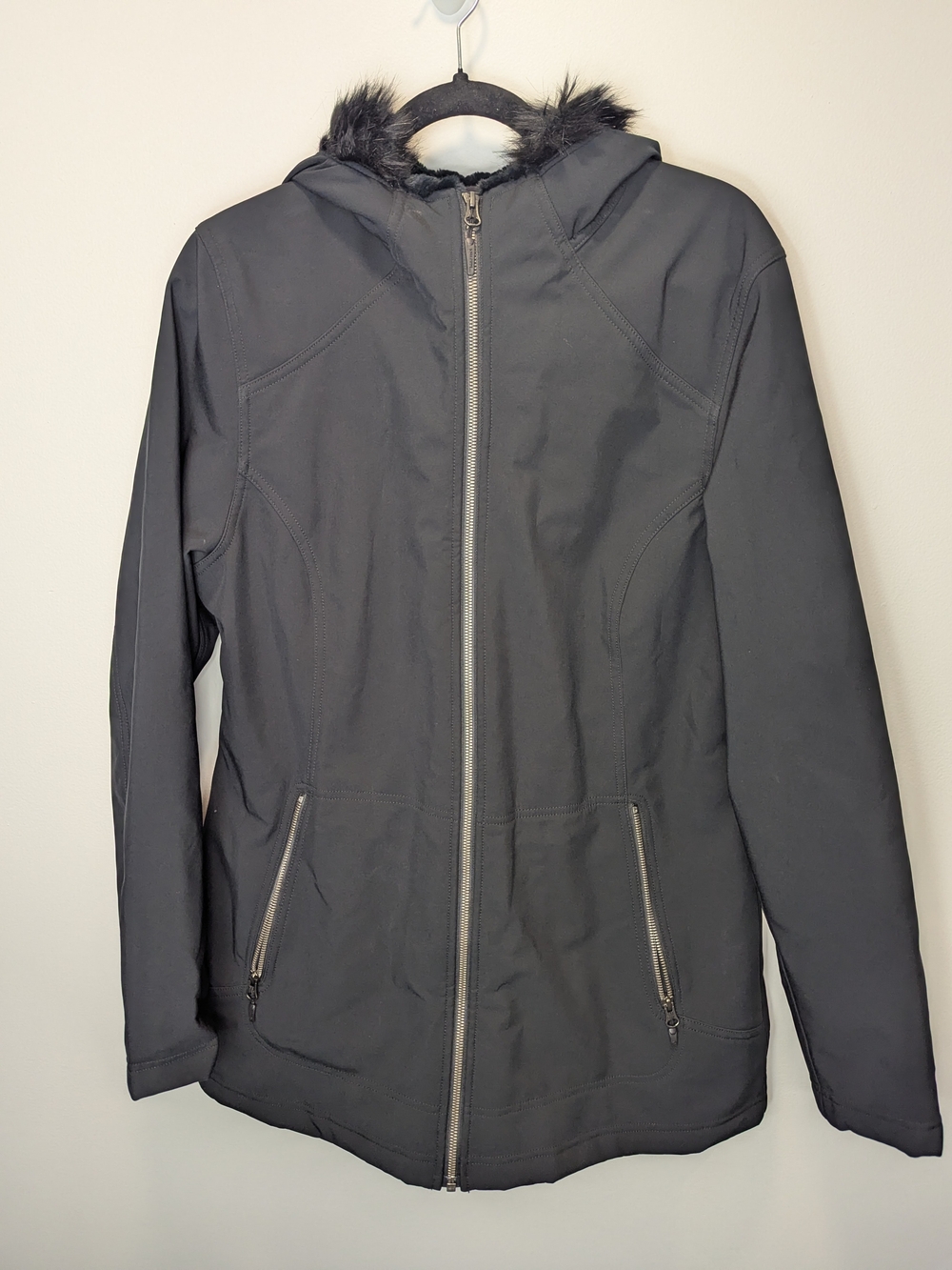 Marmot Women's Softshell Faux Fur Black Hooded Jacket XL Outdoor Quiet Luxury